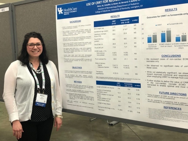Dr. Alison Slone with her poster, "Use of CRRT for neonatal noncardiac ECLS" at the 2019 Pediatric Academic Societies (PAS) Annual Conference in Baltimore, Maryland.