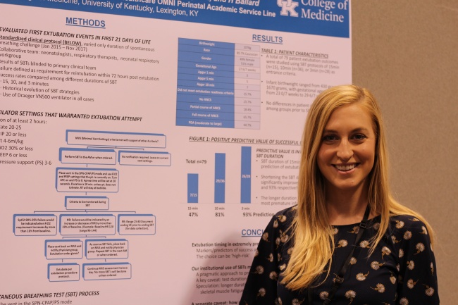 Dr. Nikki Davidson with her poster, "Utilization of a Spontaneous Breathing Test for Addressing Extubation Readiness in Preterm Infants: Timing Matters" at the 2018 Pediatric Academic Socients (PAS) Conference in Toronto.