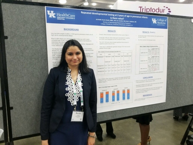 Dr. Rucha Shukla with her poster "Repeated Developmental Testing at 3 Years  of Age in Premature Infants: Is There Value?" at the 2019 Pediatric Academic Societies (PAS) Annual Conference in Baltimore, Maryland.