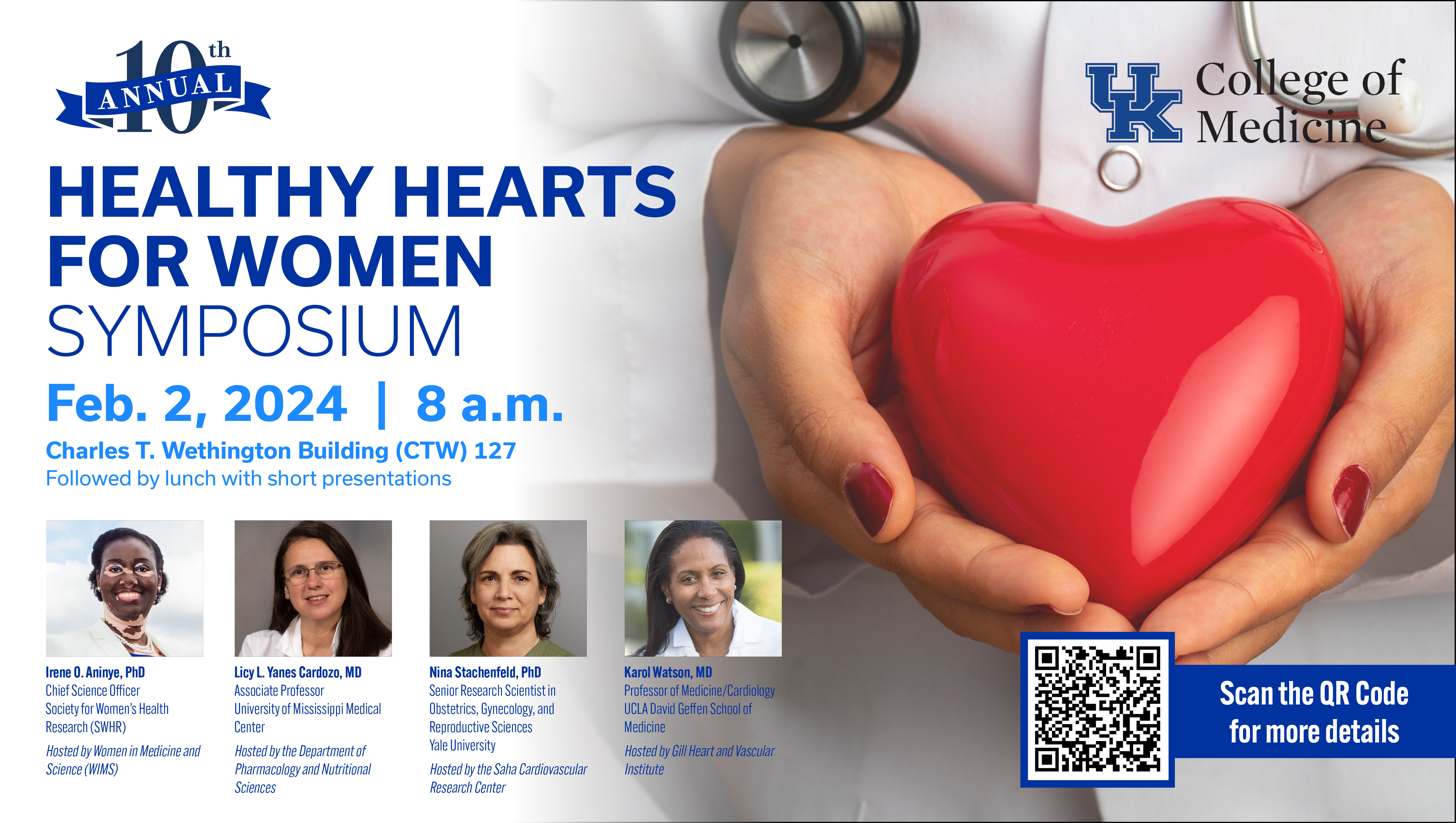 Healthy Hearts for Women Symposium event graphic listing the event date, FEBRUARY 02, 2024 8:00AM at the University of Kentucky