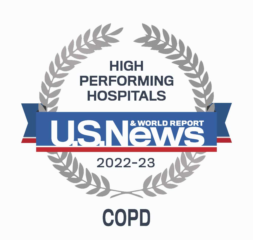 US News & World Reports emblem for high performing hospital for COPD 2022-23