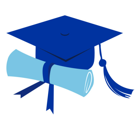 Graduation cap and diploma icon.