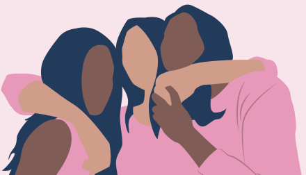Color-block drawing of three women of color
