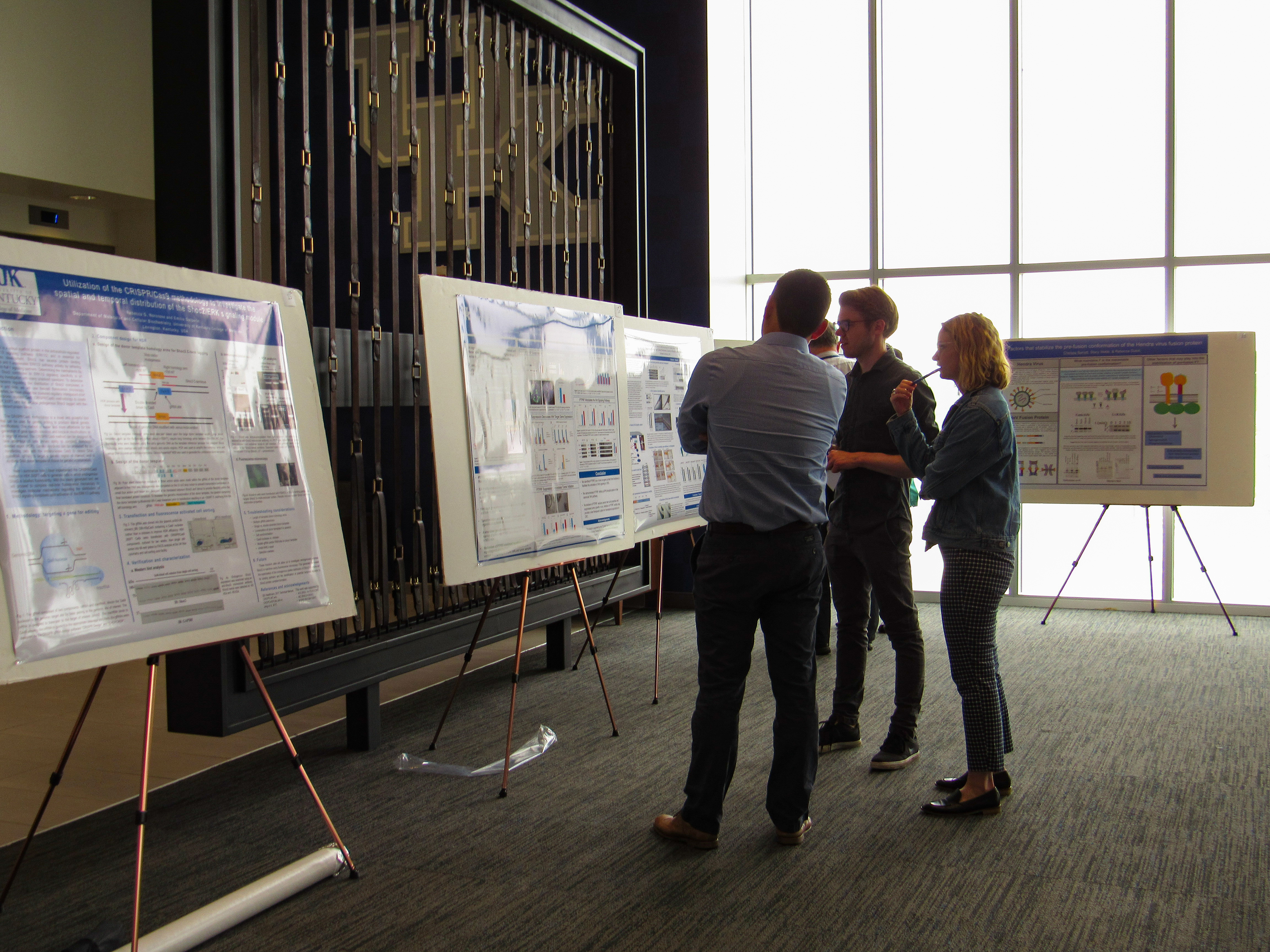 Students watching poster presentations