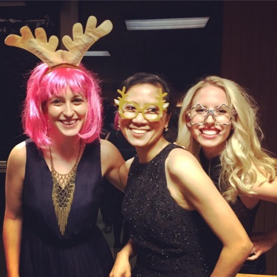 Photo Booth Shenanigans at the Pediatrics Holiday Party L to R: Dr. Nikki Davidson, Dr. Thitinart Sithisarn, and Dr. Kelsey Montgomery