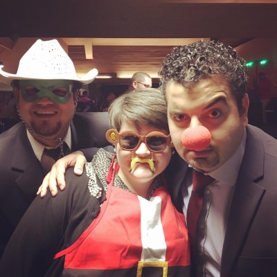 Photo Booth Shenanigans at the Pediatrics Holiday Party  L to R: Dr. Lochan Subedi, Sarah Steen, Dr. Elie Abu Jawdeh
