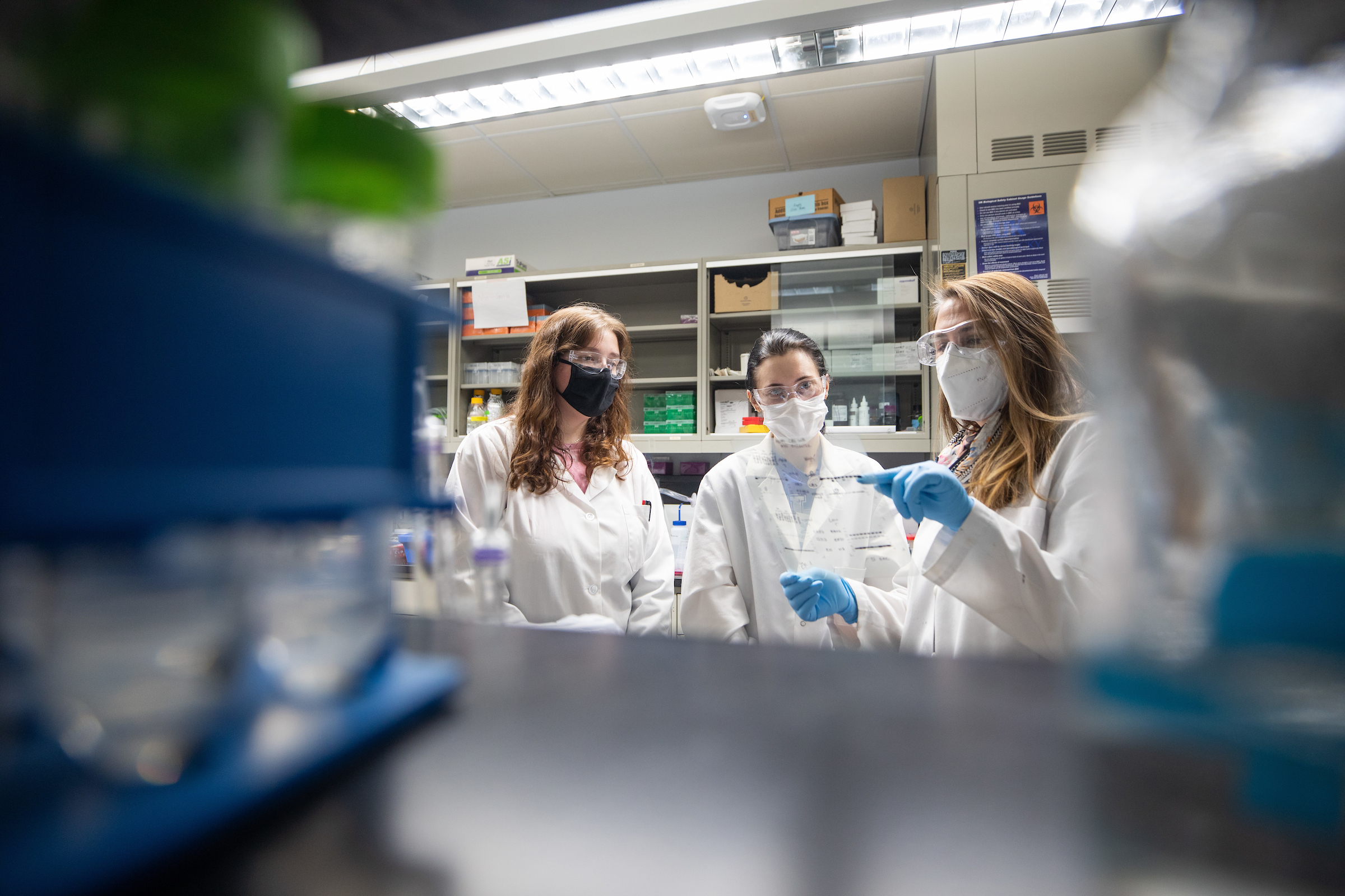 Faculty member in her lab with two learners