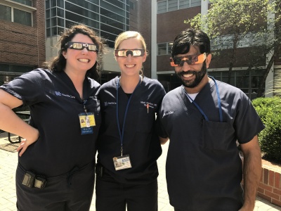 They survived the total solar eclipse on August 21, 2017 L to R: Dr. Ali Slone, Dr. Nikki Davidson, and Dr. Sumit Dang
