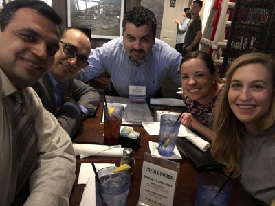 Faculty and Fellows enjoying local cusine while attending the SSPR Conference in New Orleans.  L to R: Dr. Muhammad Shahid, Dr. Mina Hanna, Dr. Elie Abu Jawdeh, Dr. Brittnea Adcock, Dr. Nikki Davidson