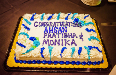 What’s a graduation reception without cake? Congratulations Ahsan, Pratibha,  and Monika - Class of 2021!