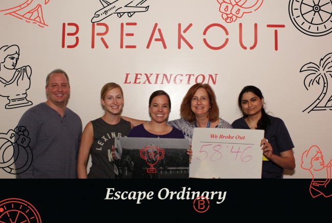Faculty & Fellow Team Building at the BREAKOUT GAMES  Team Rucha L to R: Dr. Peter Giannone (APD & Division Chief), Dr. Nikki Davidson, Dr. Brittnea Adcock, Beth Whitlock, Dr. Rucha Shukla