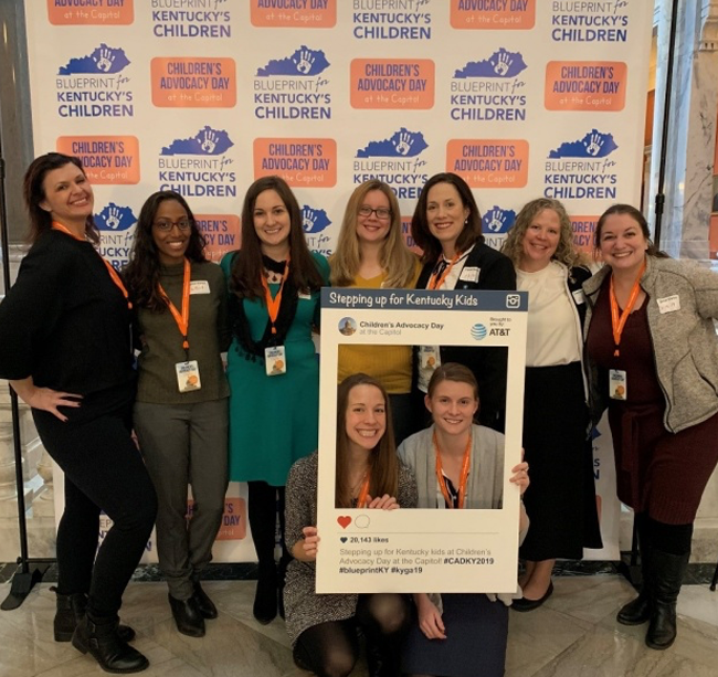 Child Advocacy Day in Frankfort:  This image shows the advocacy group at the Capitol Building in 2018. 