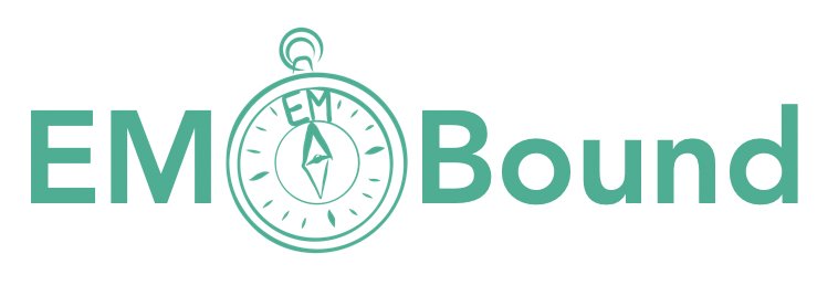Logo: EM Bound and outline of a pocket watch