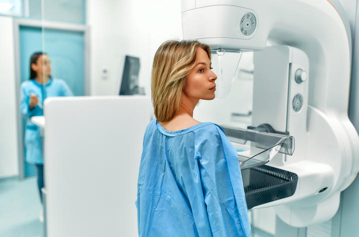 Woman having a mammogram screening