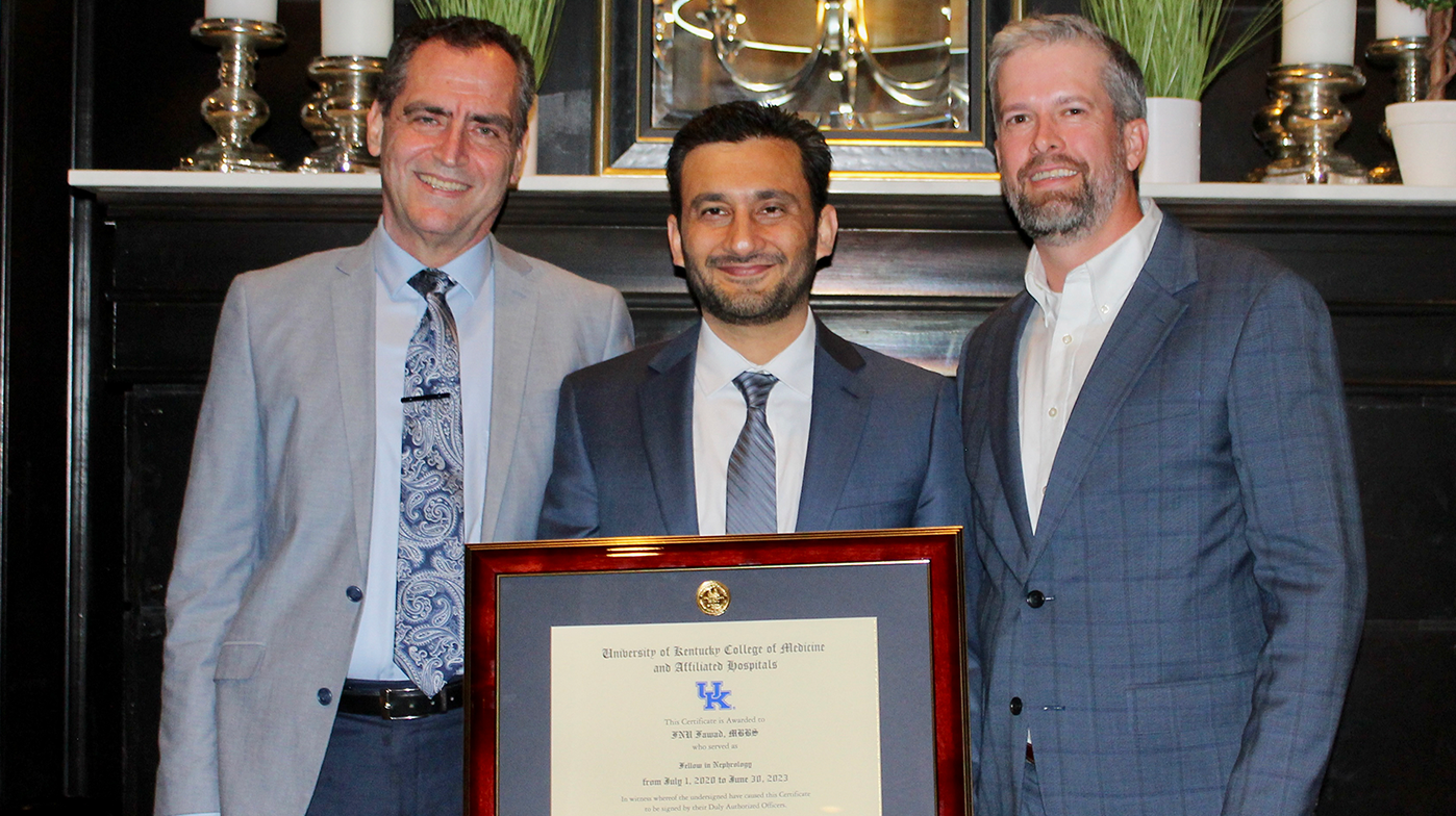 Dr. Sawaya, Inu Fawa, and Dr. Webb, presenting Inu's degree.