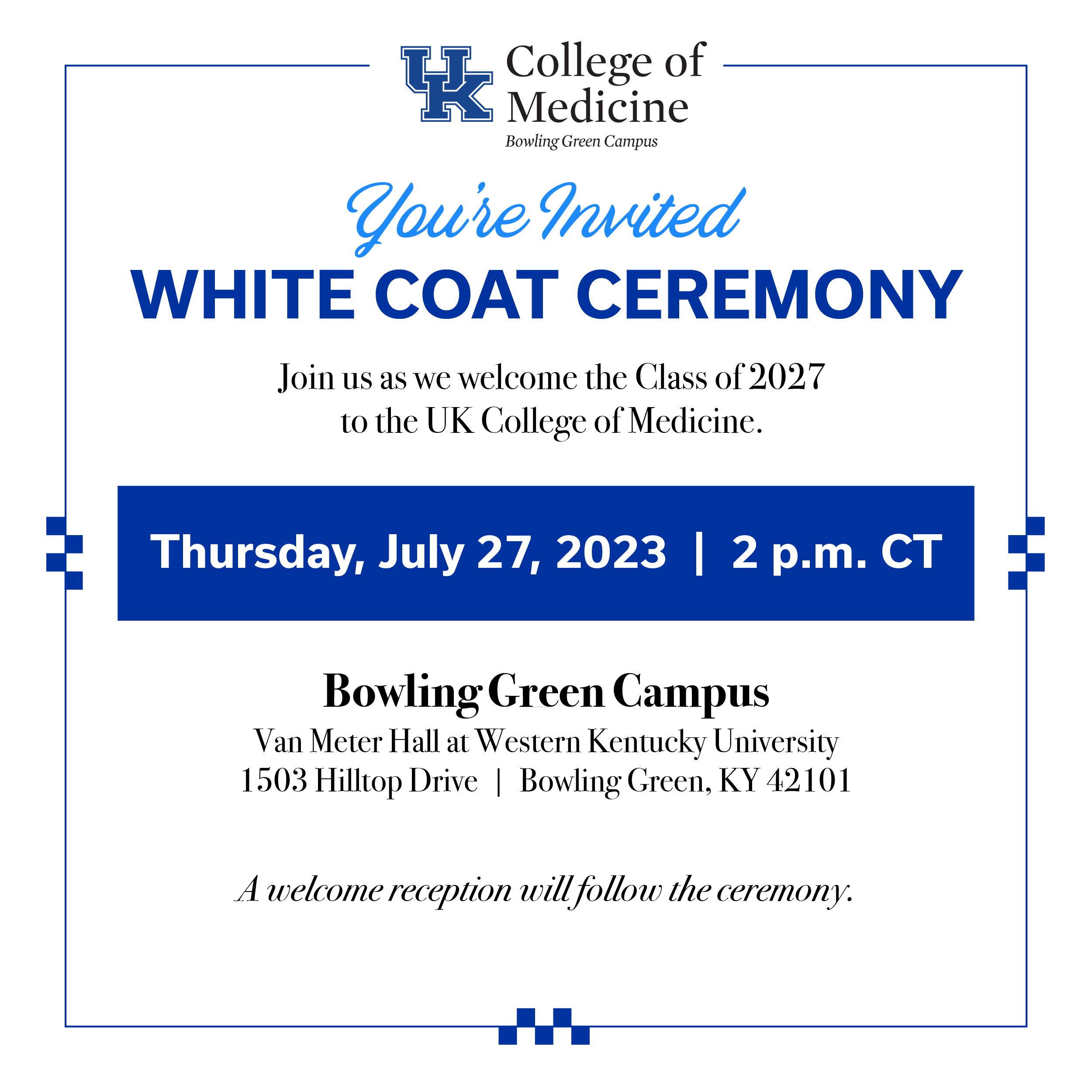 white coat ceremony invite for bowling green campus