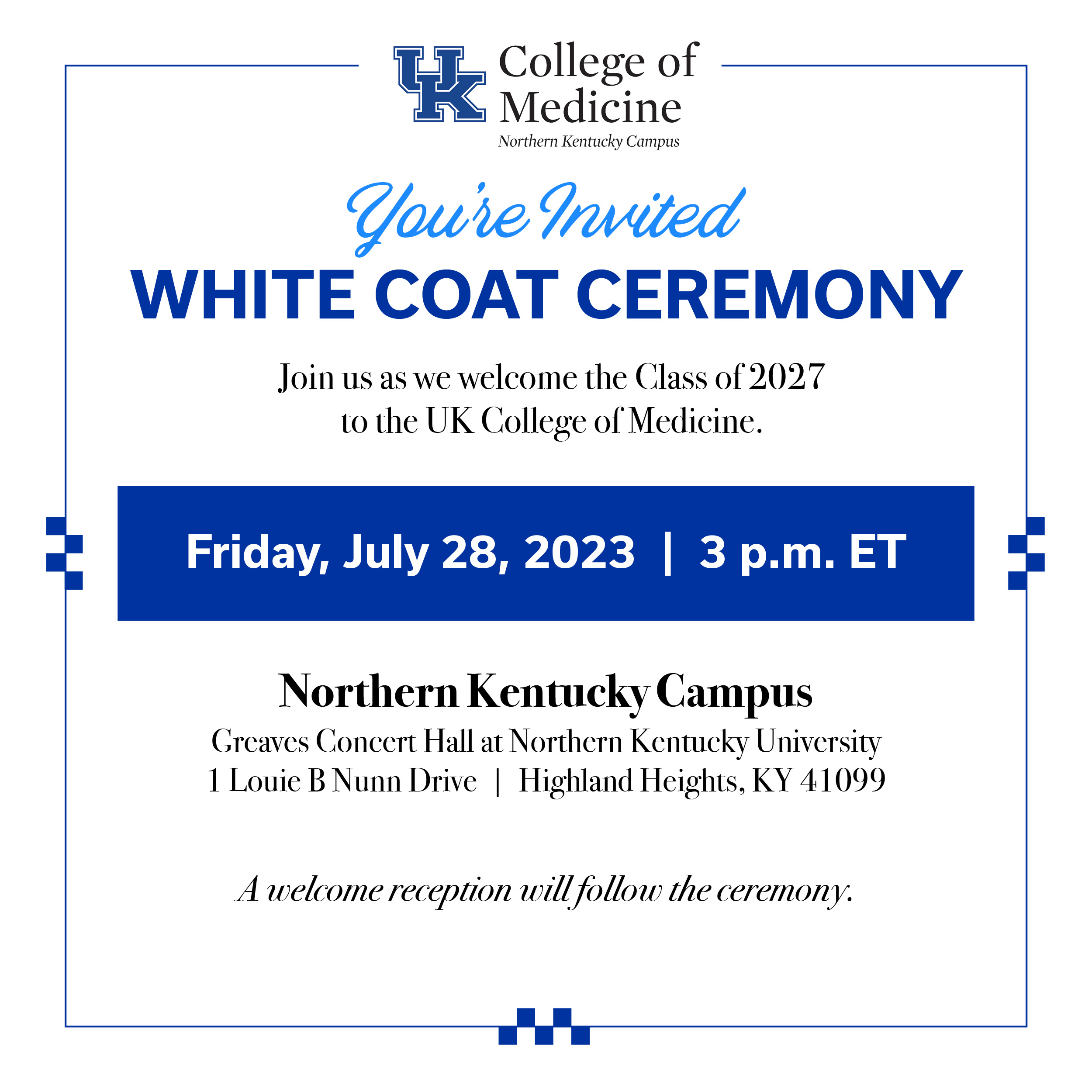 white coat ceremony invite for northern kentucky campus