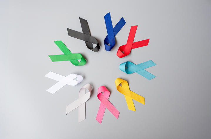 Cancer ribbons of all different colors.