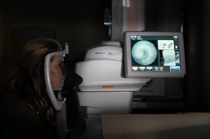 A woman participating in an eye examination.