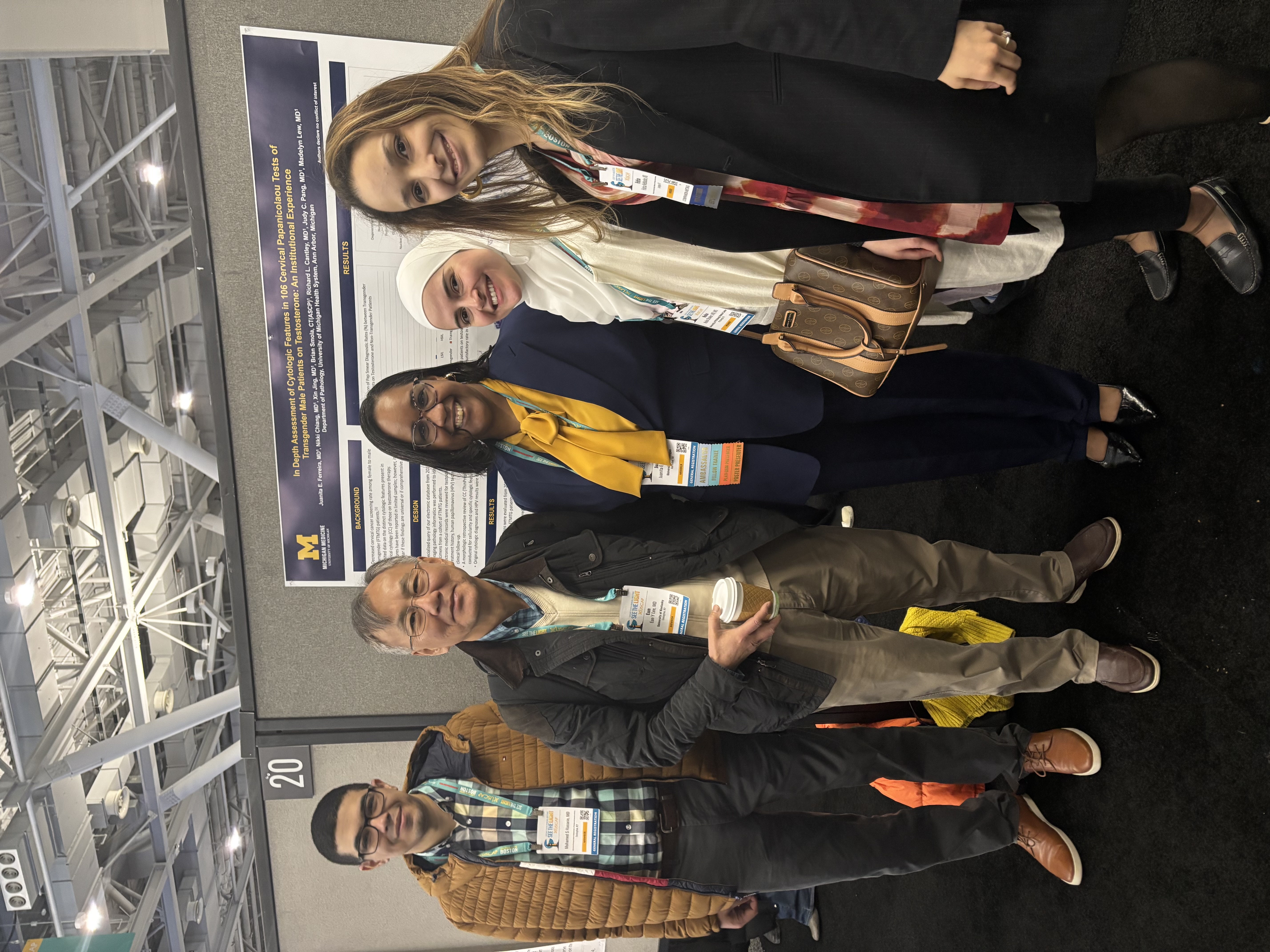 Drs. Mohamed Hussein, Eun Lee, Juanita Ferreira, Nuha Shaker, and Hafsa Nebbache at the poster presentations.