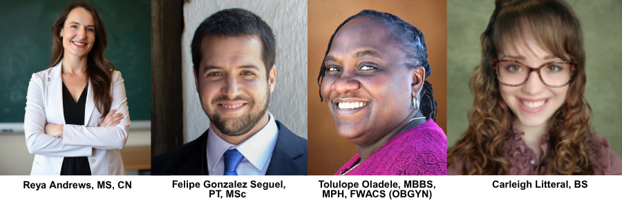 CHET Doctoral Pilot Awardees. From left to right: Raya Andrews, Felipe Gonzalez Seguel, Tolulope Oladele, Carleigh Litteral