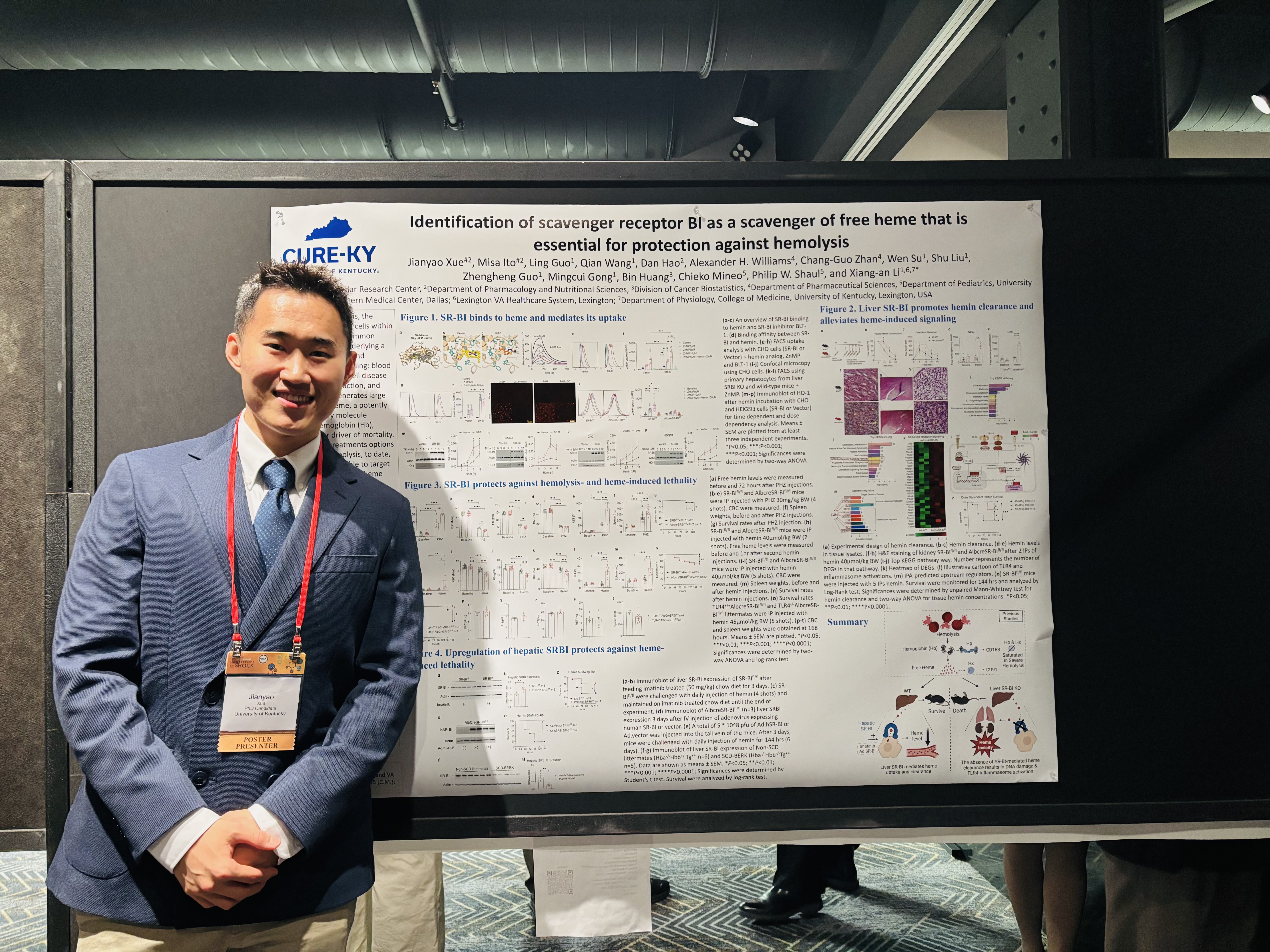 Jimmy Xue with his poster titled, "Identification of scavenger receptor BI as a scavenger of free heme that is essential for protection against hemolysis." 