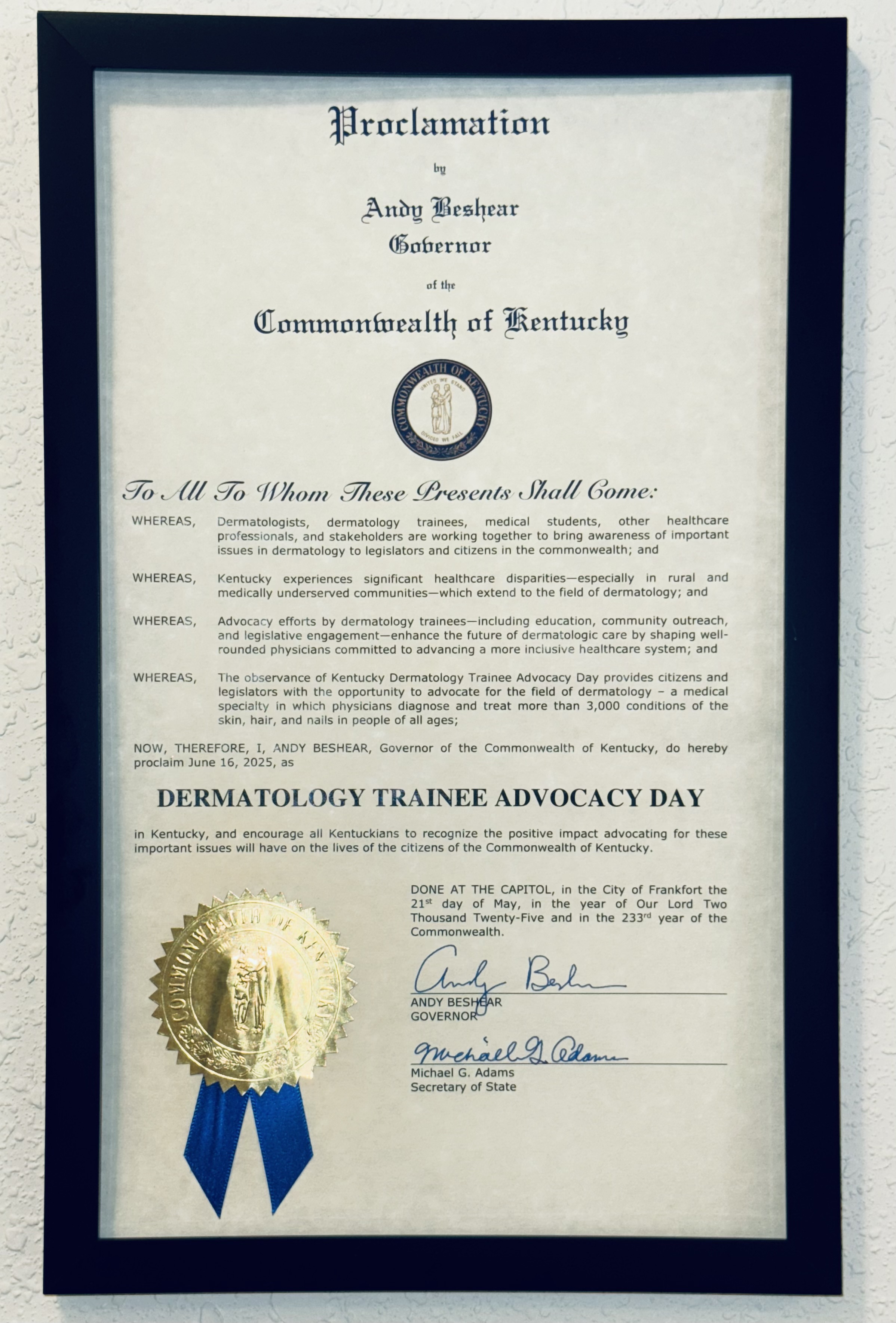 DTAD proclamation signed by Ky. governor 