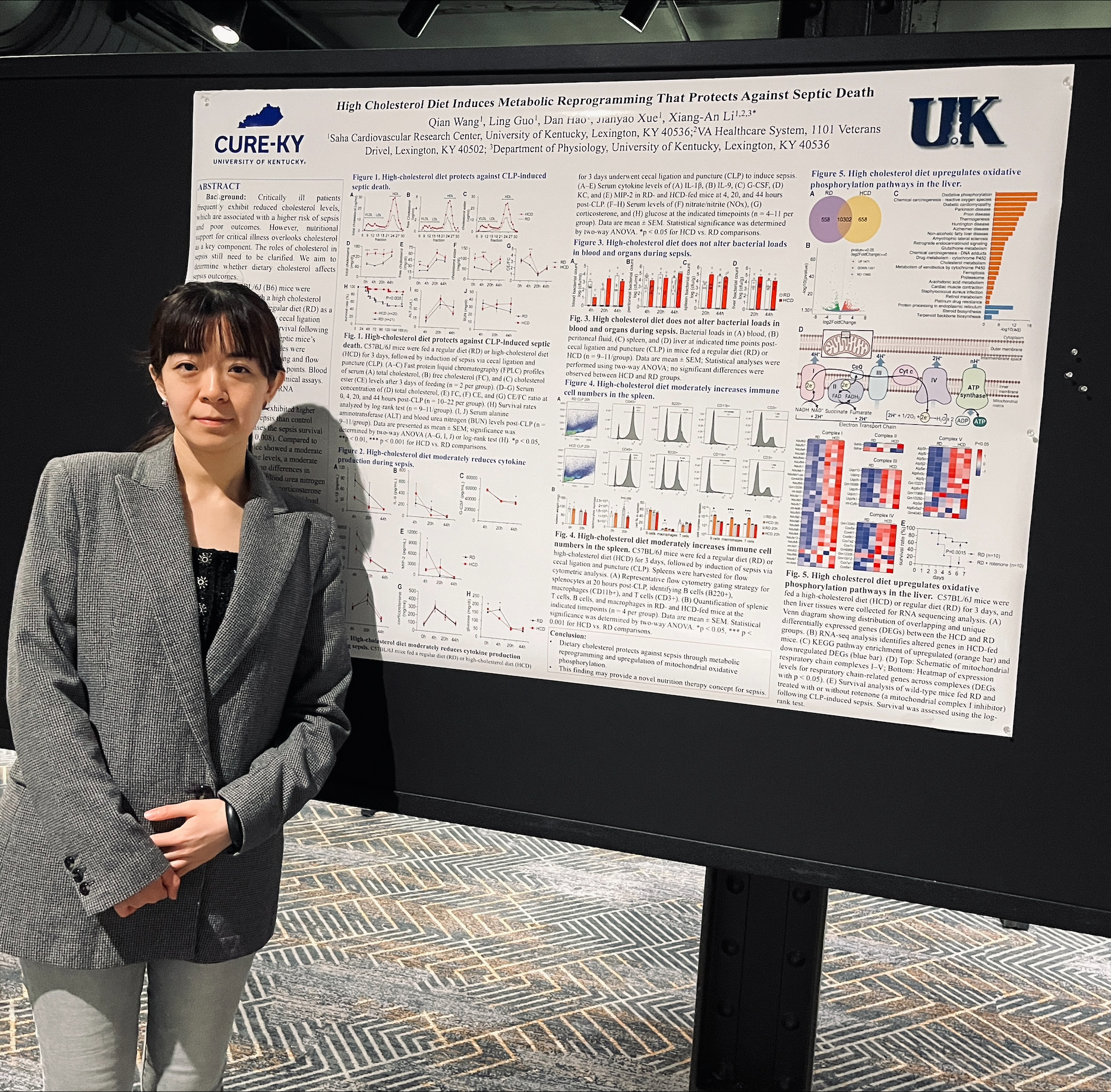 Qian Wang presents her poster titled, "High Cholesterol Diet Induces Metabolic Reprogramming That Protects Against Septic Death."