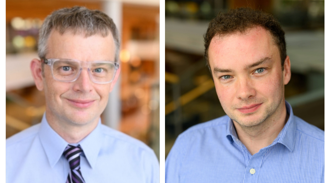 Dr. Kenneth Campbell and Dr. Thomas Kampourakis each have a headshot. They are divided by a white line.