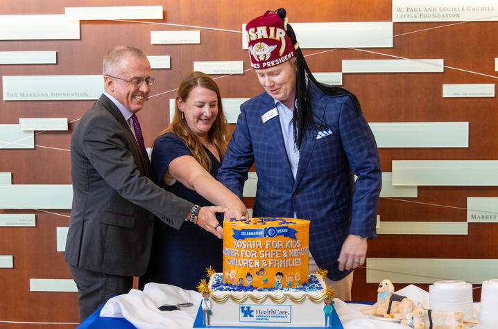 Scottie B. Day, M.D., physician-in-chief for Golisano Children's at UK, Christina Howard, M.D., chief of the Division of Pediatric Forensics Medicine and Barry Dunn, president and CEO of Kosair for Kids.