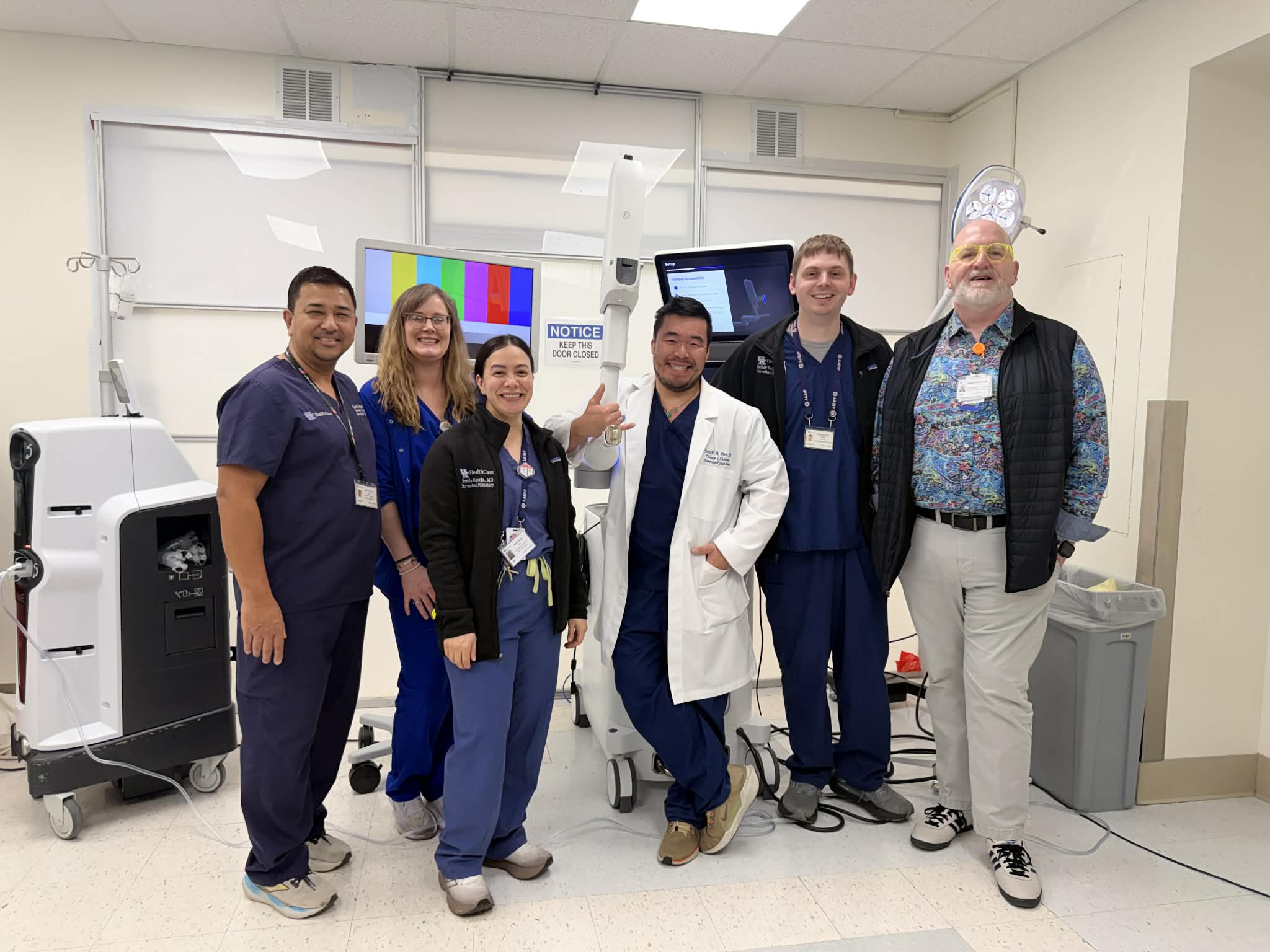 UK HealthCare's Interventional Pulmonary Team. Pictured left to right are: Ashish Maskey, MD, April Allen, RN, Brenda Garcia, MD, Scott Yee, MD, Matthew McCoy, APRN, and Michael Wardlow-Todd. Not pictured are Jasmine Mead, RN, and Cheryl Lewis.