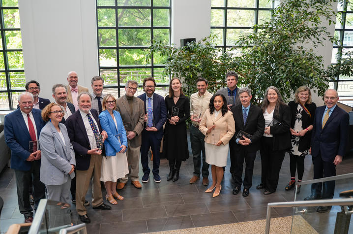 17 2025-2026 University Research Professors gather with UK leadership for a photo