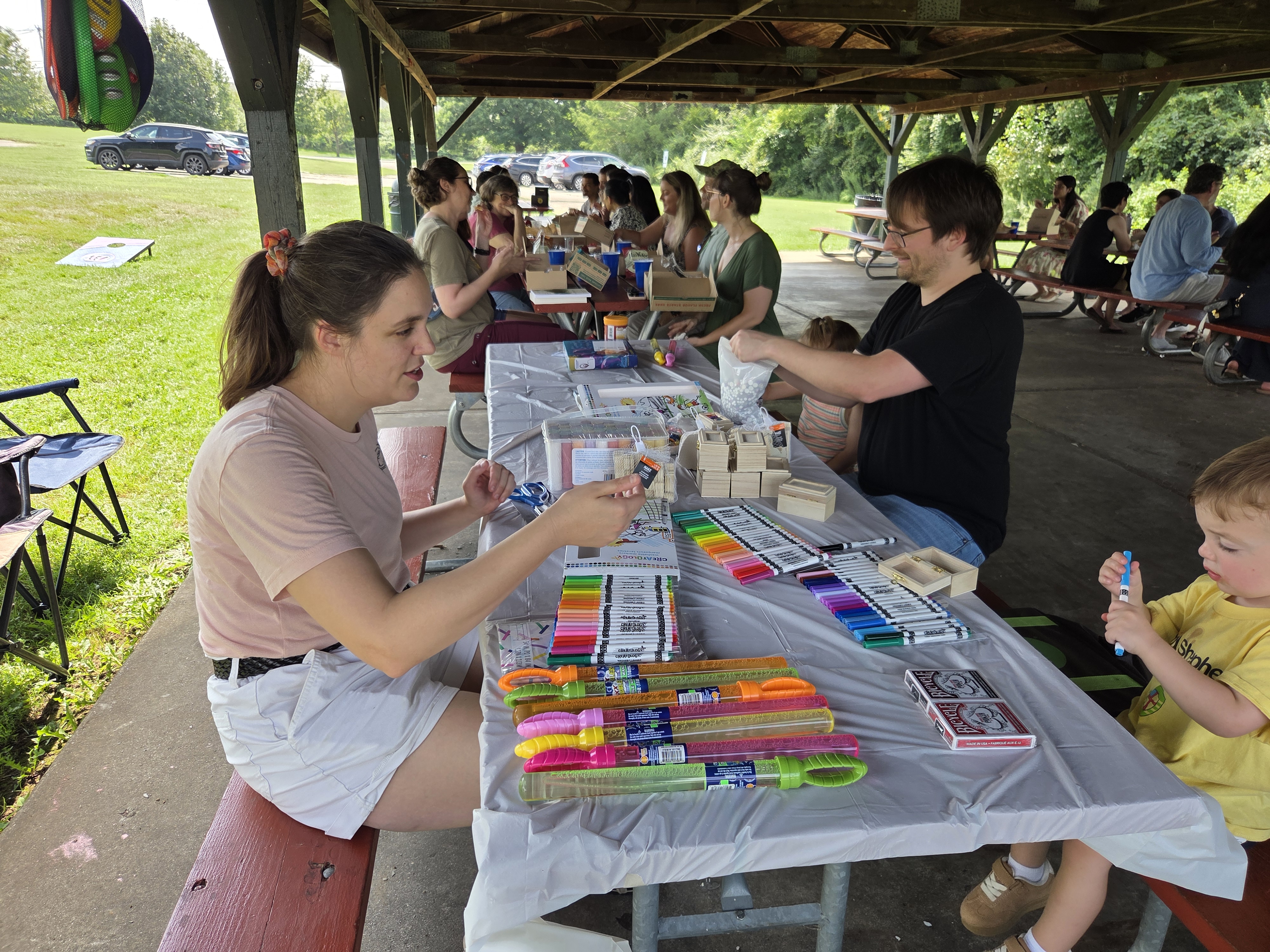 Faculty and Residents making crafts with kids