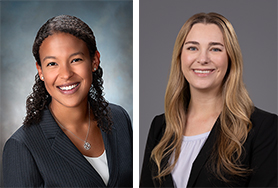 Two portrait photos of Doctors Madison Crutcher and Elizabeth Bittner. Both physicians are in business dress, dress jackets over white blouses.