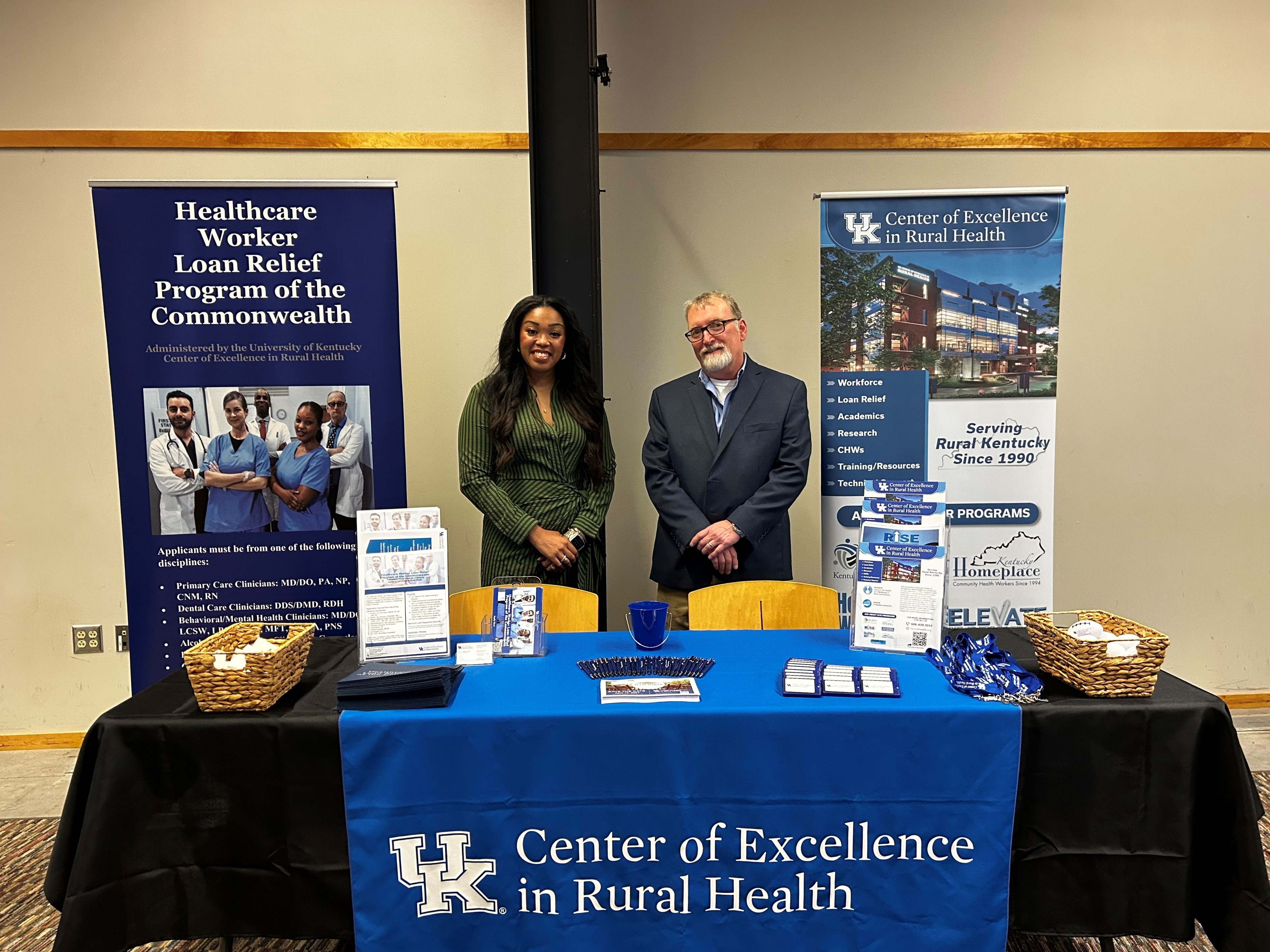 UK CERH Rural Project Manager Sierra Williams (left) and UK CERH Interim Director Mace Baker tabled at an event earlier this month to share HWLRPC information with potential applicants.