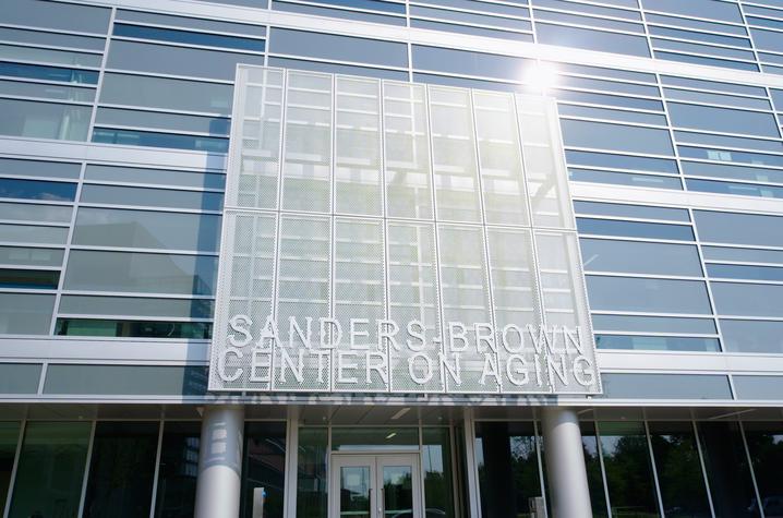 Sanders-Brown Center on Aging sign from road view.