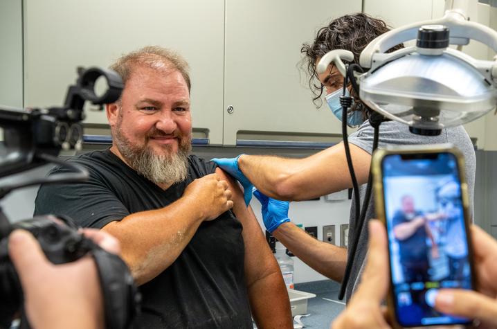 UK HealthCare's mobile dental unit, donated by Ronald McDonald House Charities, has been converted to a basic care unit providing wound care and vaccinations throughout various communities. 