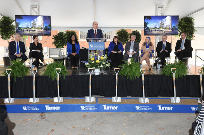 UK President Eli Capilouto addresses the crowd at the ceremonial groundbreaking for the new Health Education Building.