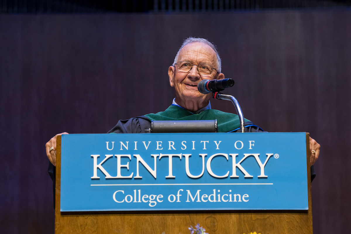 Dr. Neel speaking at graduation