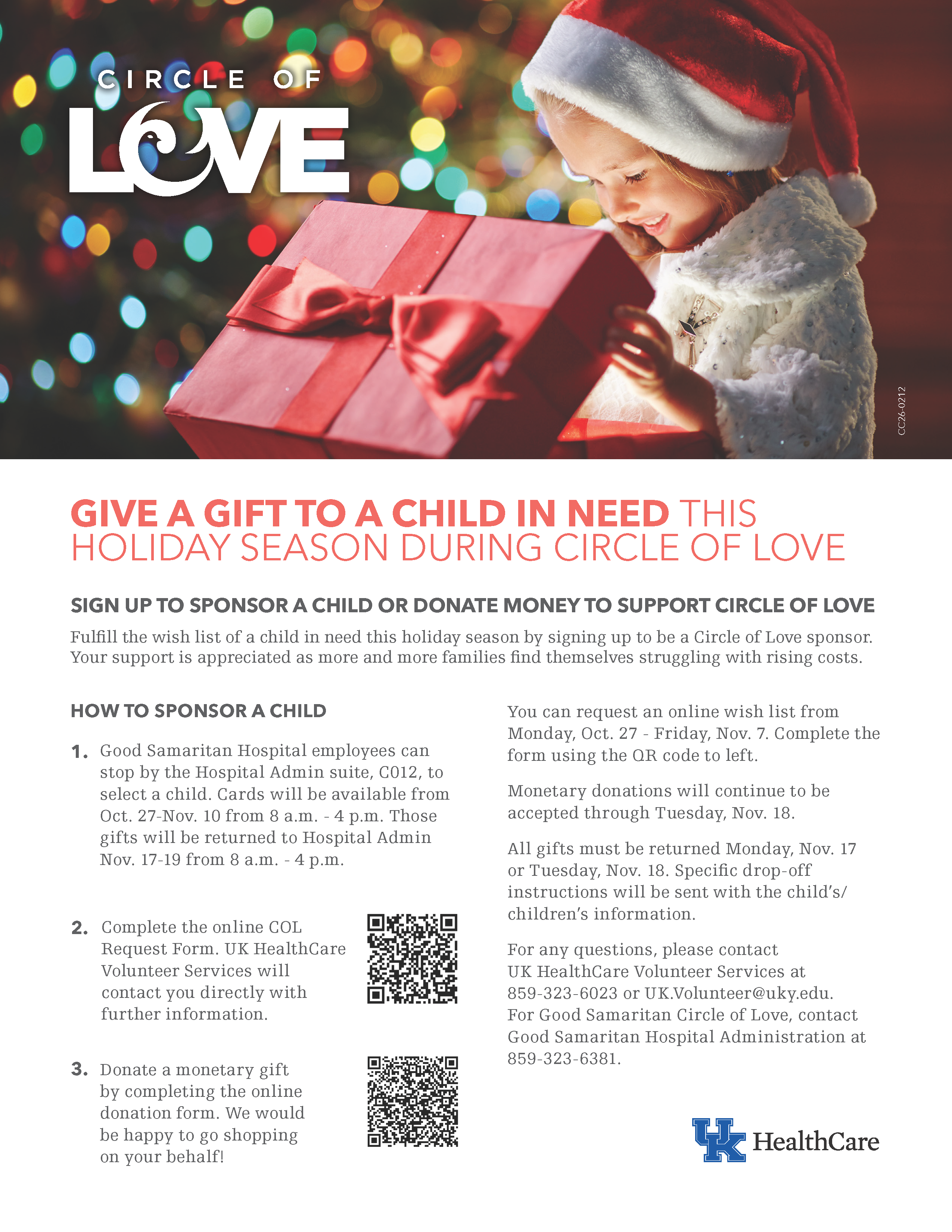 Circle of Love flyer with information about how to sponsor a child this holiday season (same instructions are in article)