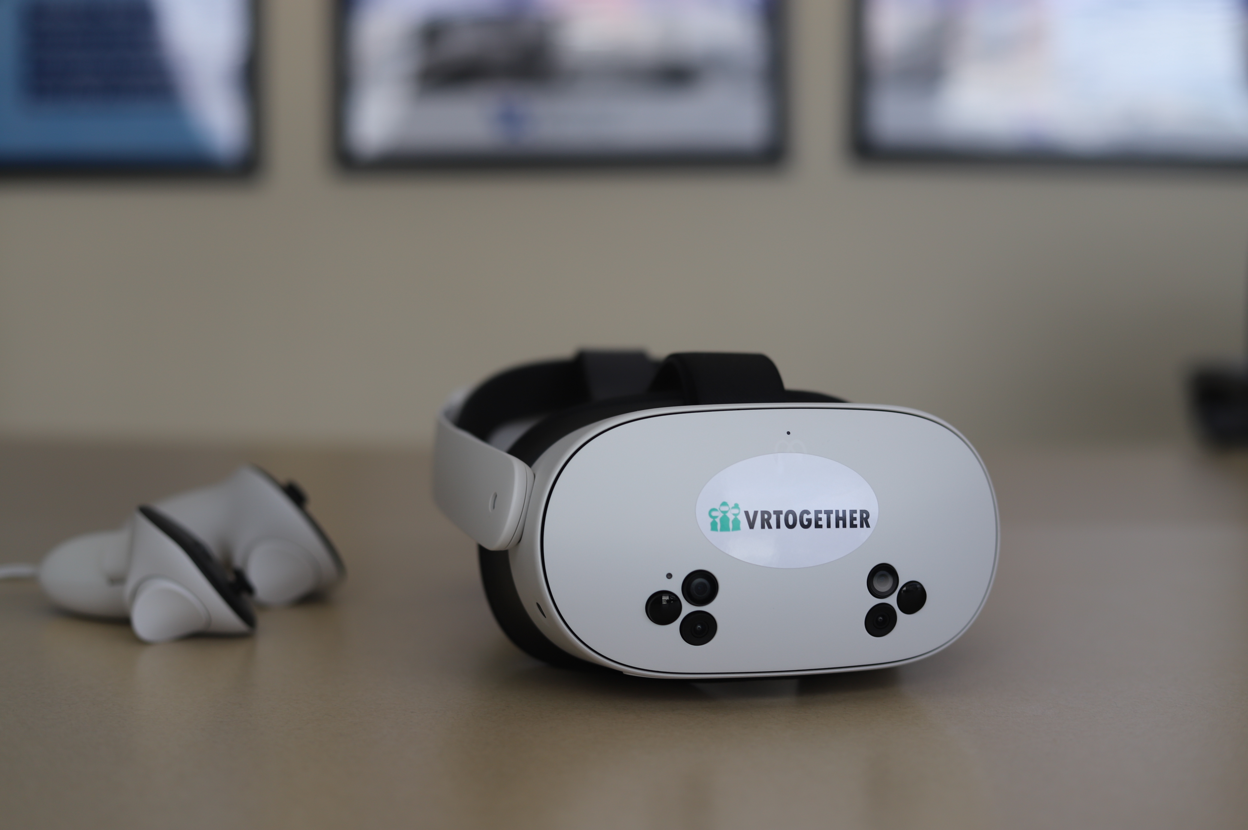 VR headset and 2 joycons on a table