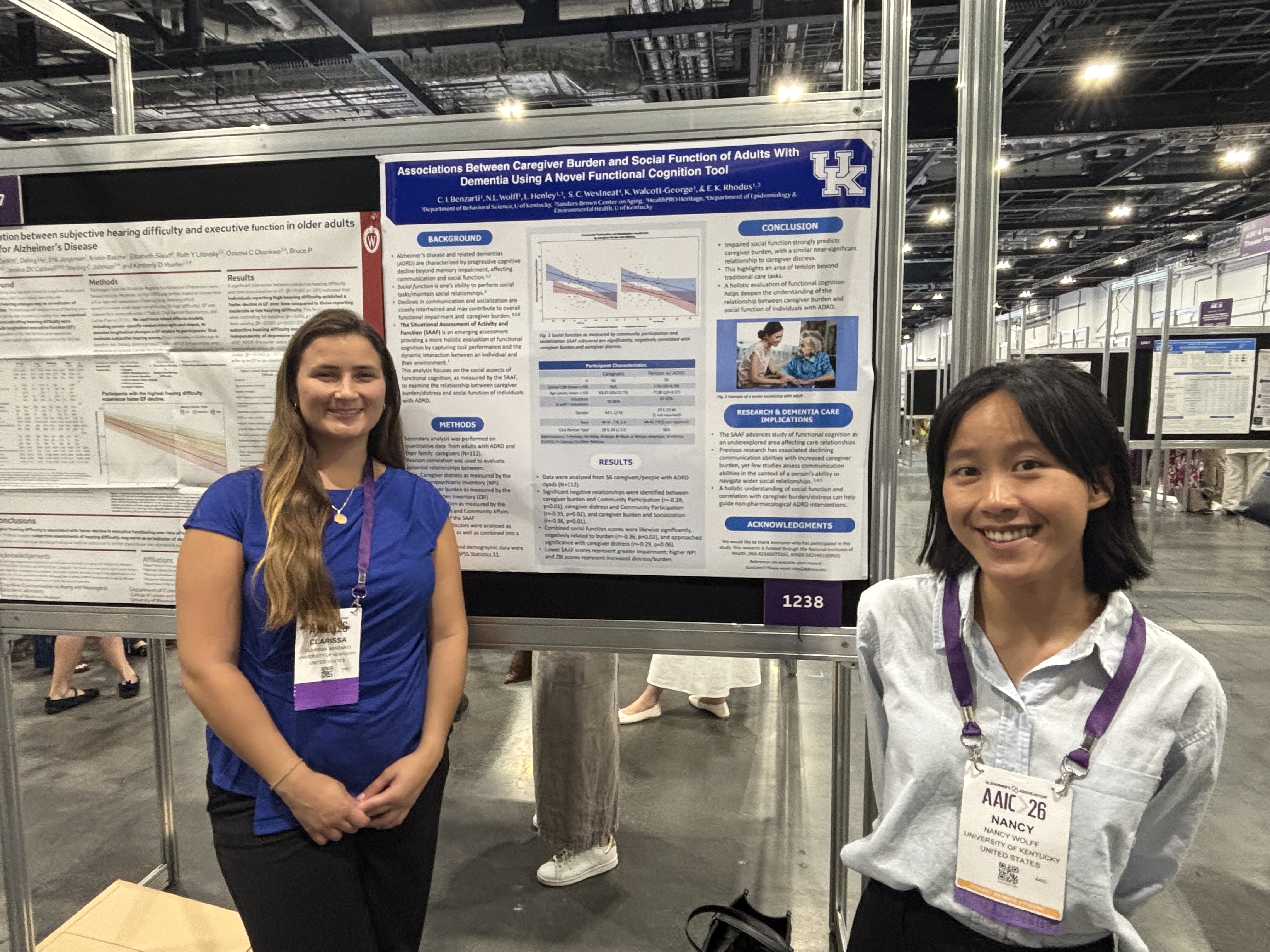 Clarissa Benzarti, O.T.D., and Nancy Wolff of the Engaged Aging Lab share a research poster "Associations Between Caregiver Burden And Social Function Of Adults With Dementia Using a Novel Functional Cognition Tool"