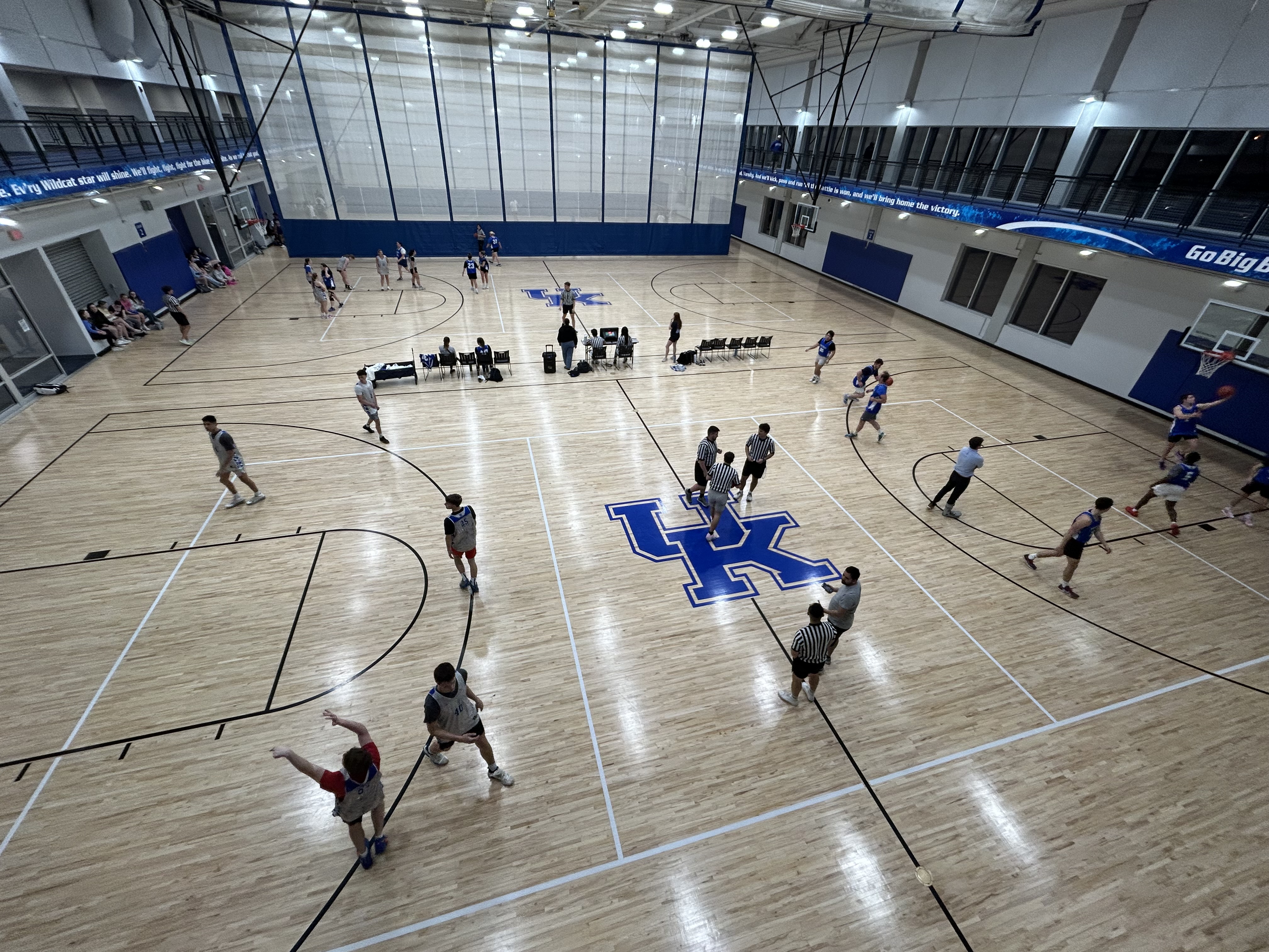 white coats playing basketball