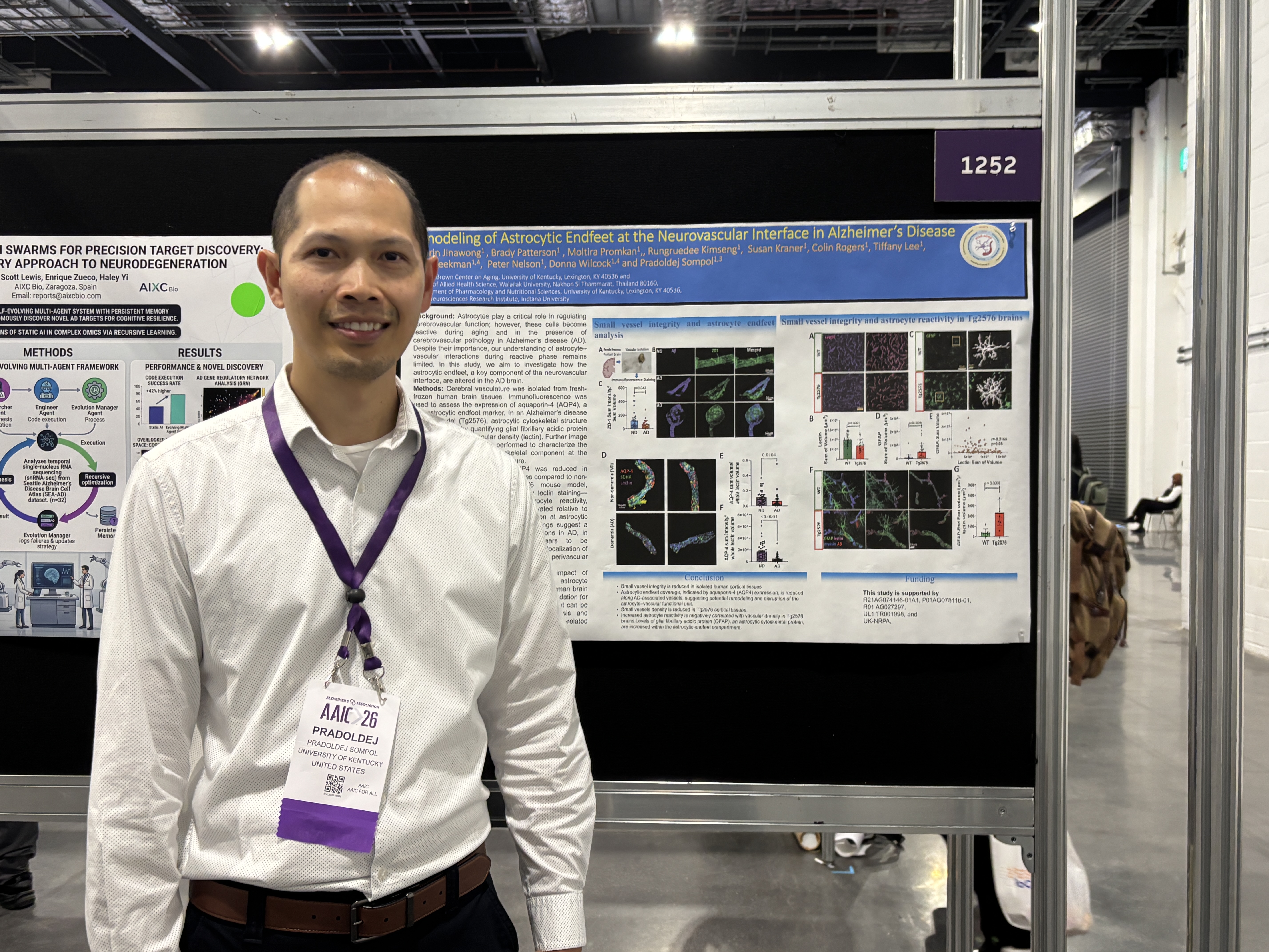 Pradoldej Sompol, Ph.D. shares his research poster, "Remodeling of Astrocytic Endfeet at the Neurovascular interface in Alzheimer's Disease"