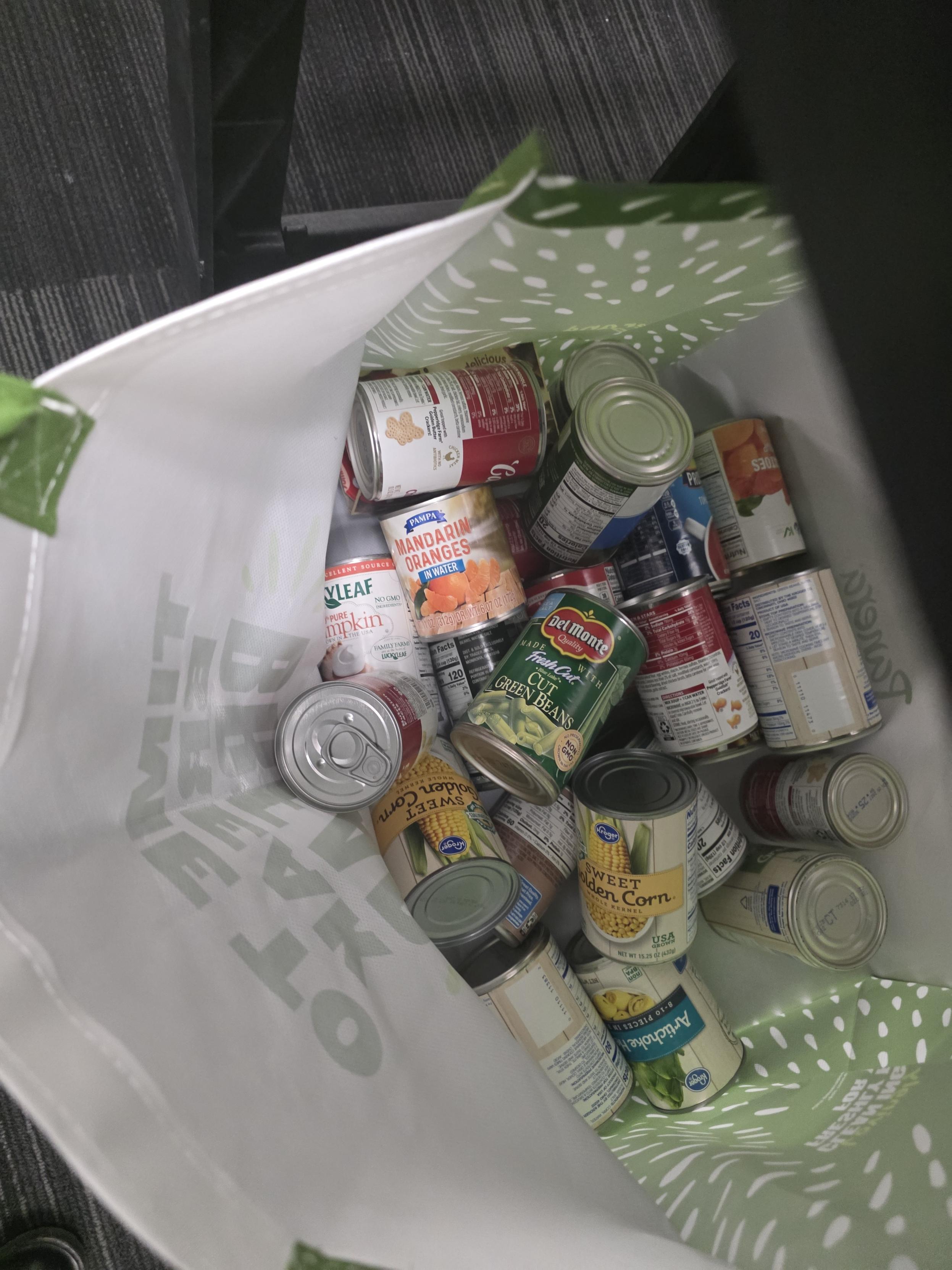 Panera-style catering bag of collected can food 