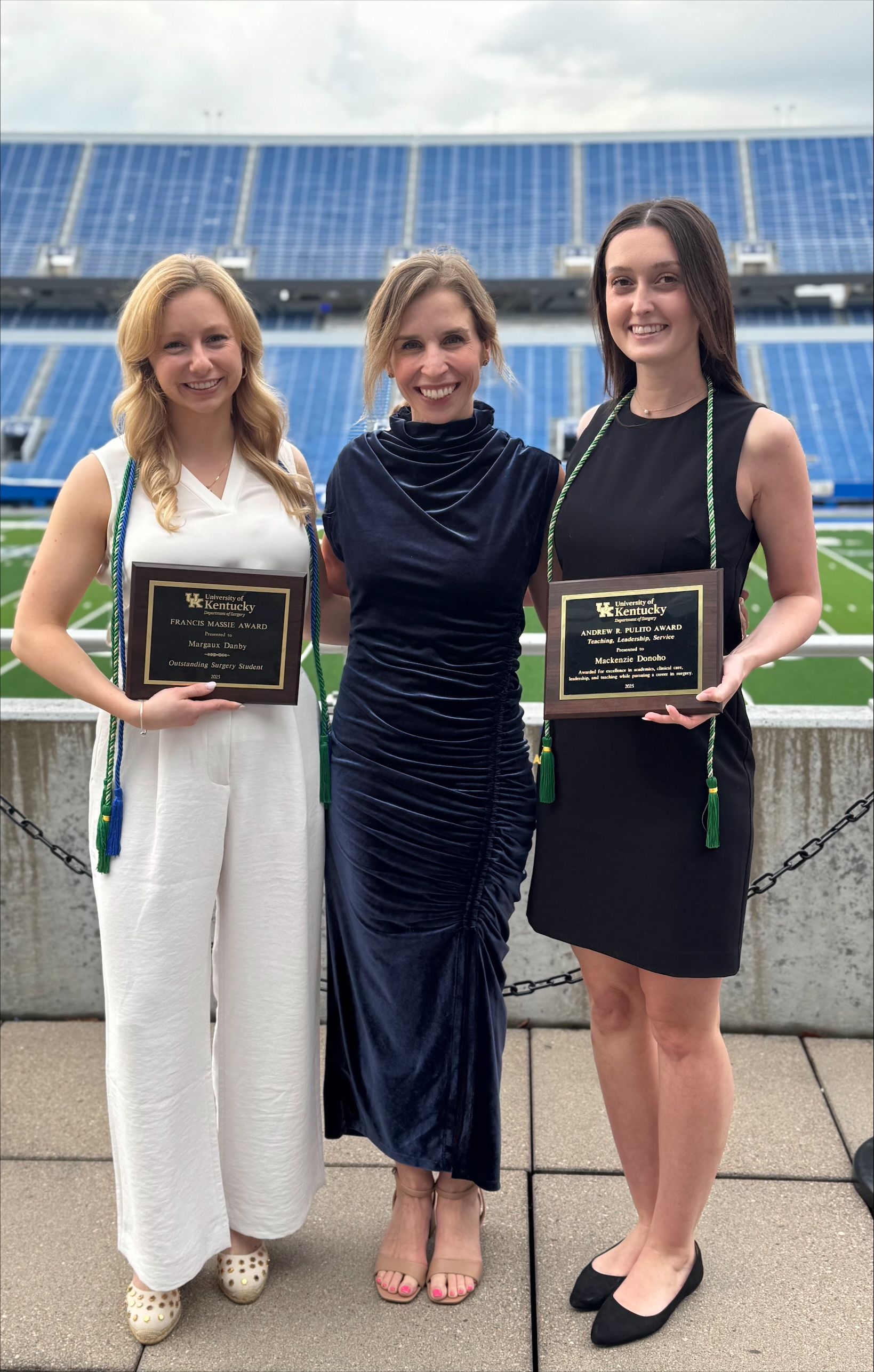 Margaux Danby, 2025 Dr. Frances M. Massie Award for Excellence in Surgery; Dr. Lindel Dewberry; and Mackenzie Donoho, 2025 Dr. Andrew Pulito Award in Surgery