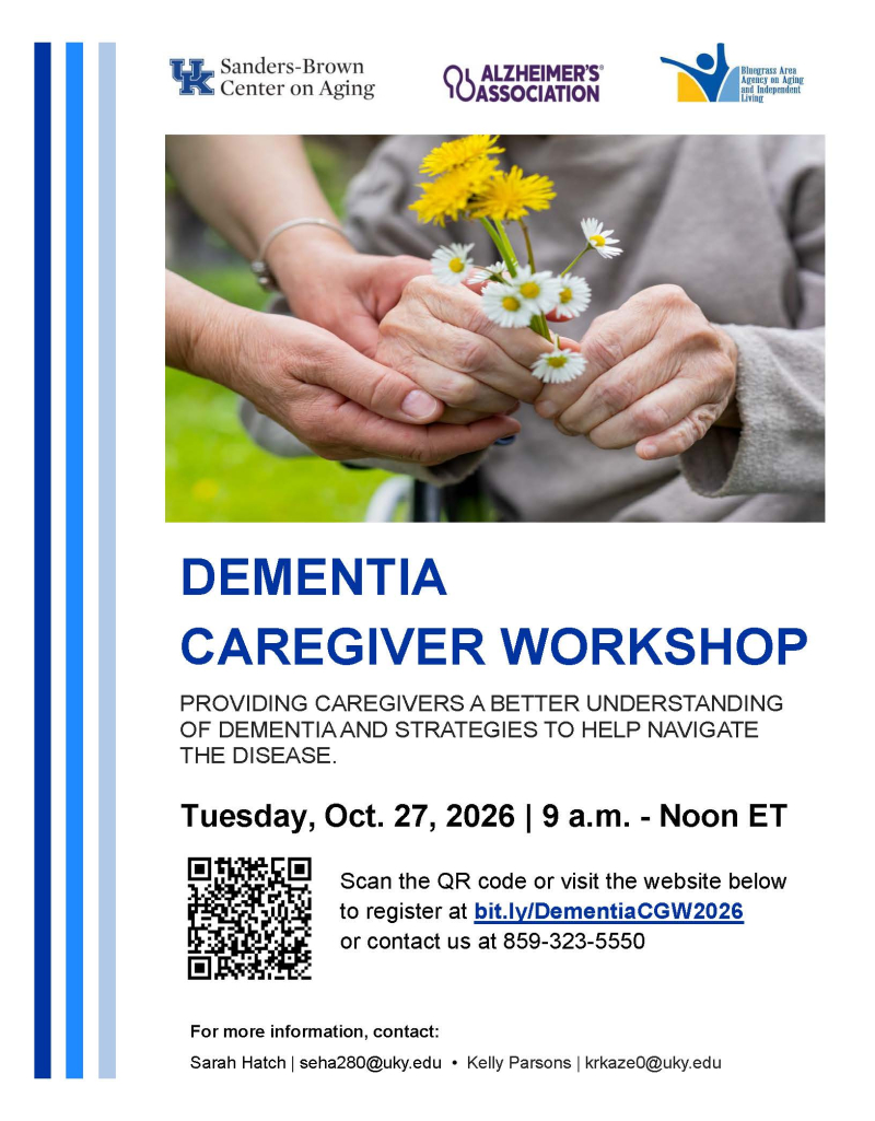Dementia Caregiver Workshop flyer with QR Code; all other event details contained within image are also are written above