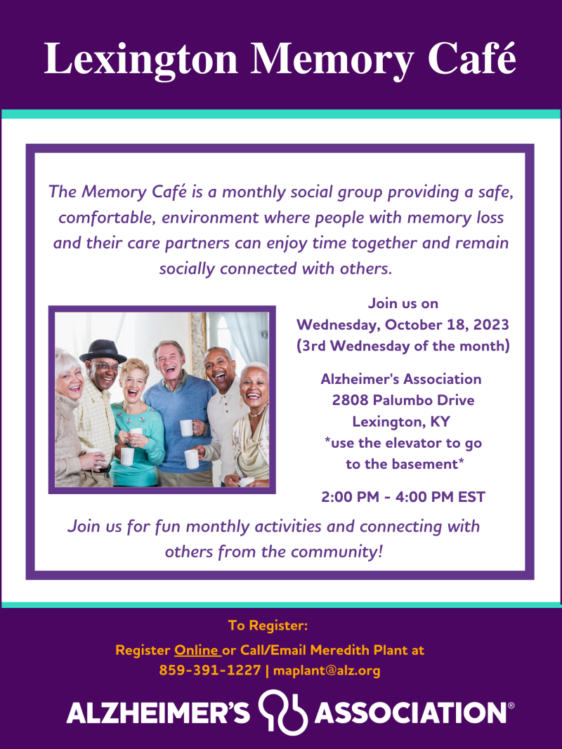Lexington Memory Cafe Flyer, information above