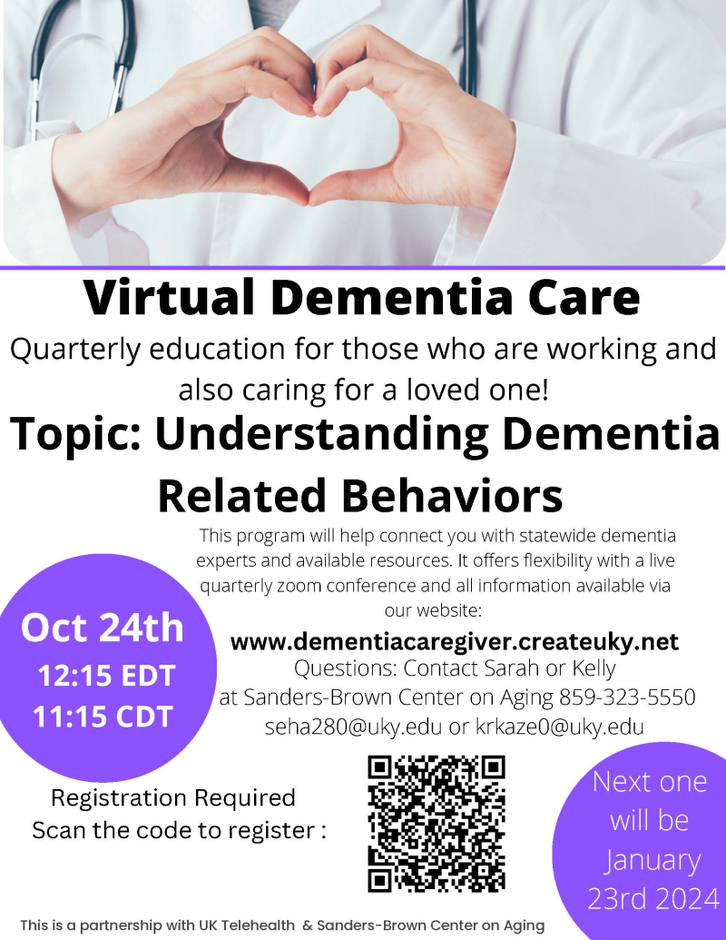 Virtual Dementia Care flyer, information above