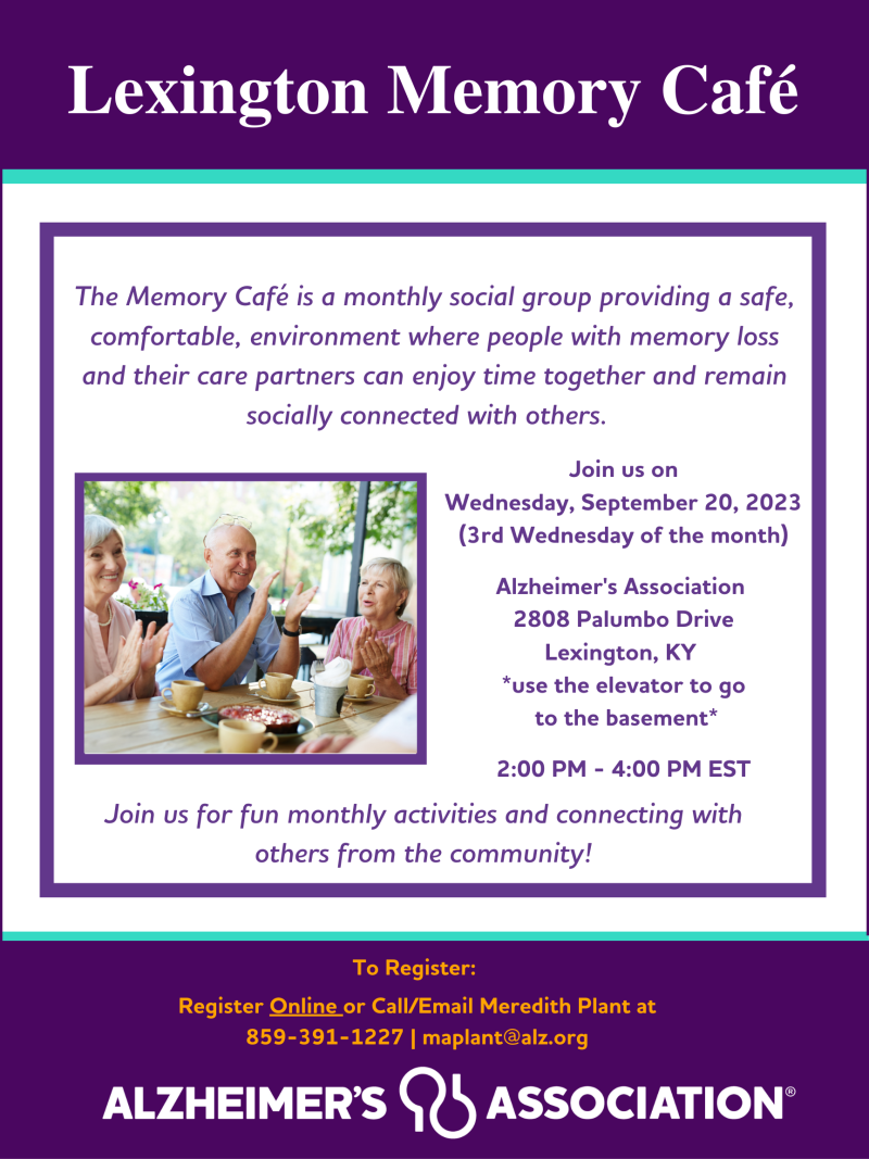 Lexington Memory Cafe Flyer, information above